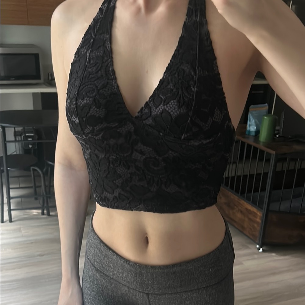 Elegant Black Lace Halter Bralette